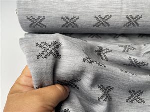 Undertøjsuld - interlock strikket i grå med fint tryk